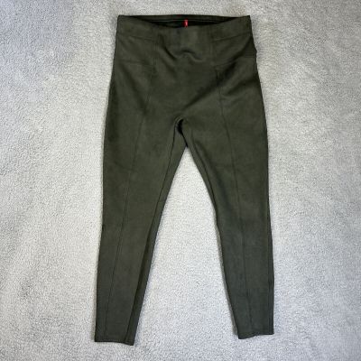 SPANX Leggings Women 1X Olive Green Faux Suede High Waist Slim Pants Athleisure